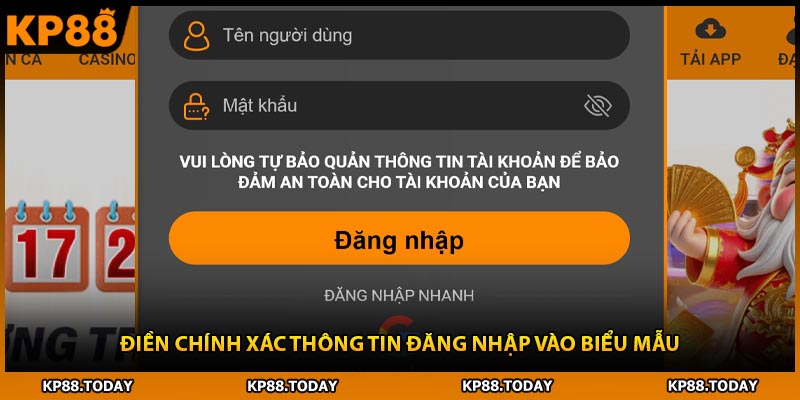 Điền chính xác thông tin đăng nhập vào biểu mẫu Điền chính xác thông tin đăng nhập vào biểu mẫu